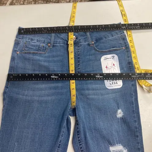 Seven7 Women’s Tummyless High Rise Skinny Distressed Jeans Blue Inseam 29”