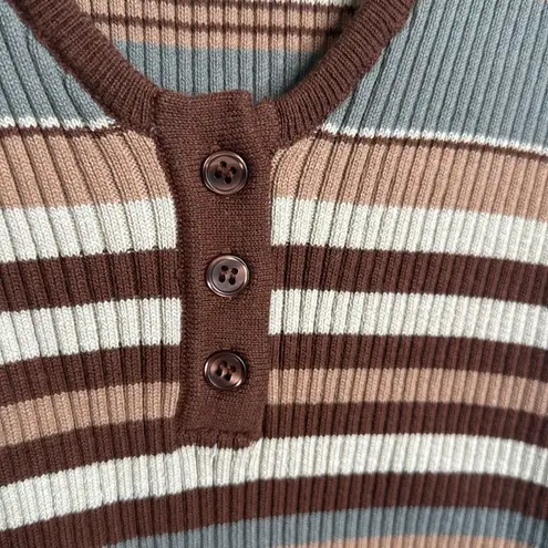 Evereve Bristol Stripe Knit Henley Tank Top NEW with Tag W1579 Sz L