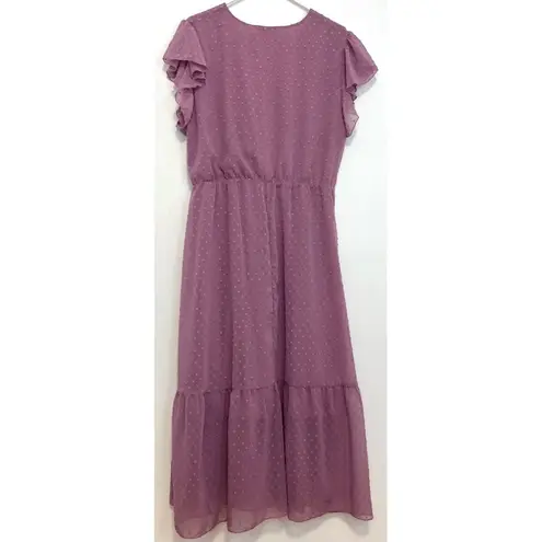 FASHION Midi Tiered Swiss Dot Dress Lilac Lavender Purple Faux Wrap Work NO BELT Size XL