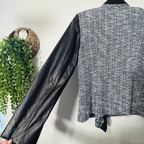 St. John Luxe Knit Jacket Black Leather Sleeves Quiet Luxury Old Money Size 10