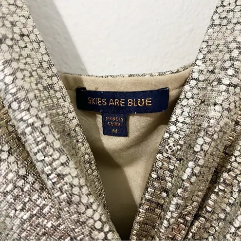 Skies Are Blue Metallic Long Sleeve Gold Cocktail Dress Party Size Medium M