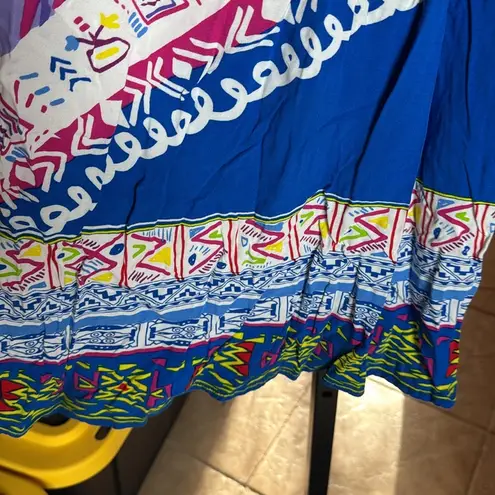 Magic Vibrant Blue Patterned Floral Aztec Women's Maxi Skirt Size Small