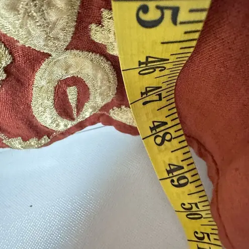 ASHRO Jacket Womens 10 Rust Gold Flax Embroidered Duster Boho Bohemian L… Red