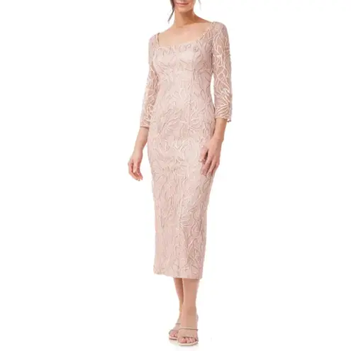 JS Collections Sequined Long Sleeve Midi Sheath Evening Gown Pink Size 6 Dress