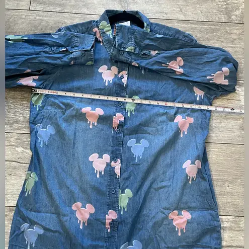 Her Universe Disney 100 Mickey Mouse Allover Print Button-Down Denim Shirt Dress