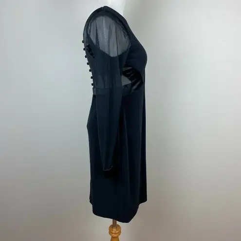 Vintage Late Edition Dress 10 Sheath Black LBD Sheer Mesh Long Sleeve Stretch