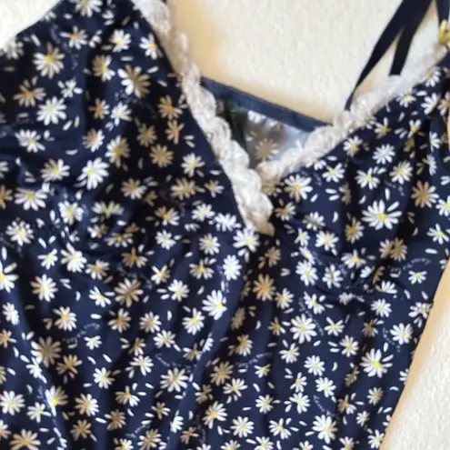 Laura Ashley Y2K Vintage Large Blue Daisy Lace Cami Babydoll Top Pajama Set