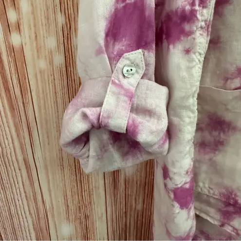 Rachel Zoe  Pink Tie Dye Hooded Button Front Linen Shirt