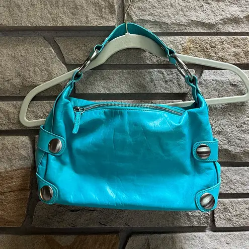 Kooba Vintage leather shoulder bag grommet purse teal blue y2k