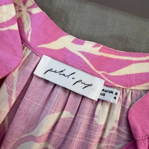 Petal and Pup Pink Cream Tiered Ruffle V-Neck Tropical Mini Sundress Size 4