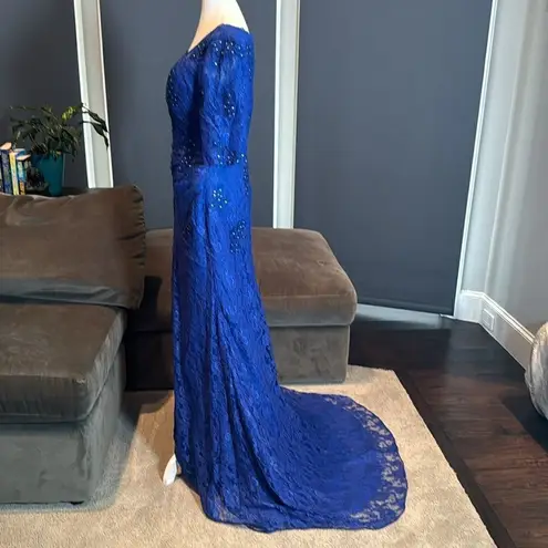 Women’s Full Length Blue Mermaid Fit Formal Dress Half Sleeve Zip Back Size 6