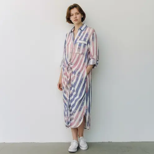 The Nu Vintage Striped Button Down Shirtdress, Astronaut Rose Graphic Back, Sz M Pink Size M