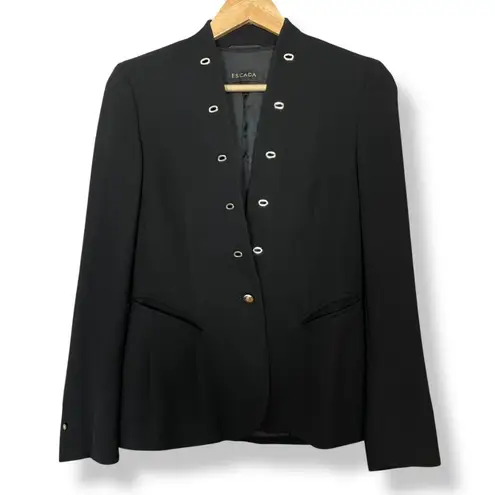 Escada Wool Blazer Jacket German Design Size 34 Grommet Detail MISSING BUTTON Black