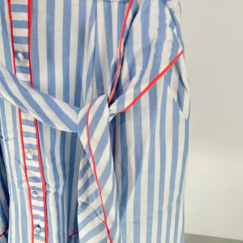 Eliza J Blue White Striped Belted Fit & Flare Midi Dress size 14