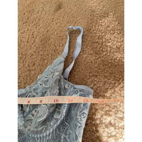 Vintage baby blue embroidered cupped bow tie sheer lace bodysuit size small