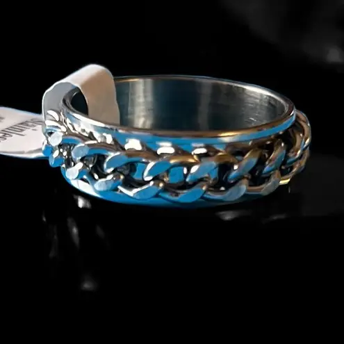 Unisex Silver Spinning Chain Ring