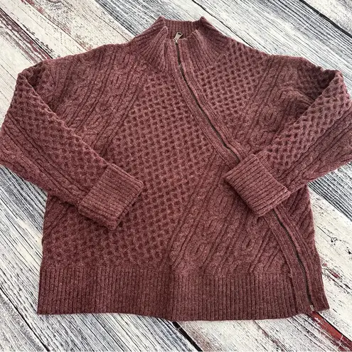 M. RENA Asymmetrical Zip Up Mock Neck Sweater in Plum Purple Purple Size L