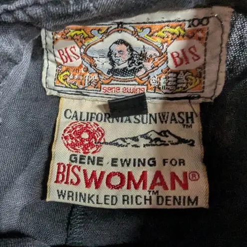 Vtg 1980s Bis by Gene Ewing Black Cotton Poplin Eyelet Sleeve Snap Up Top 1 1X