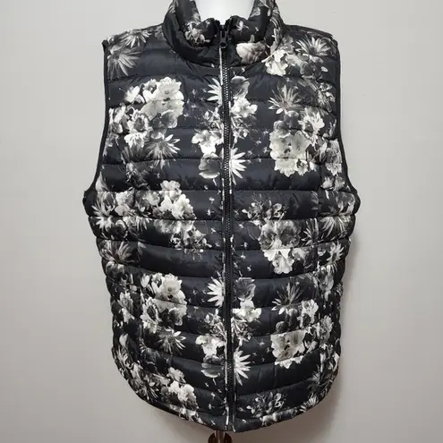 Ruff Hewn  black toile floral quilted puffer vest size xl