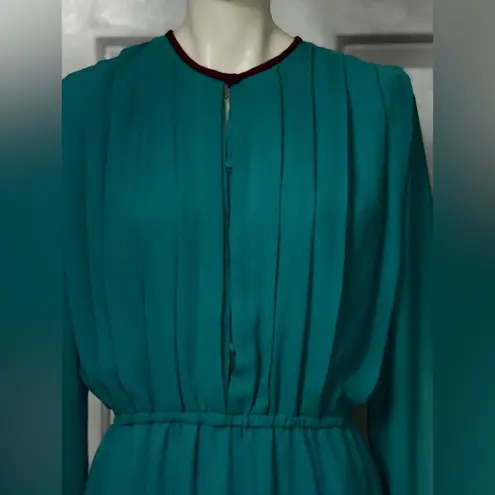 Victor Costa 70’s Turquoise Long Sleeve Pleated Dress Size 12 Blue