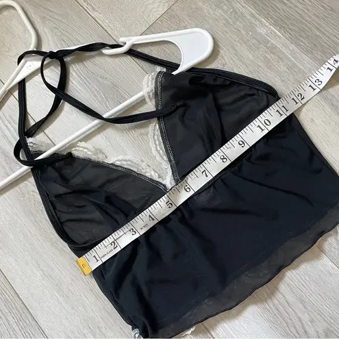 Sheer Lace Tank Top bow rose crop sheer halter womens Black small y2k going out