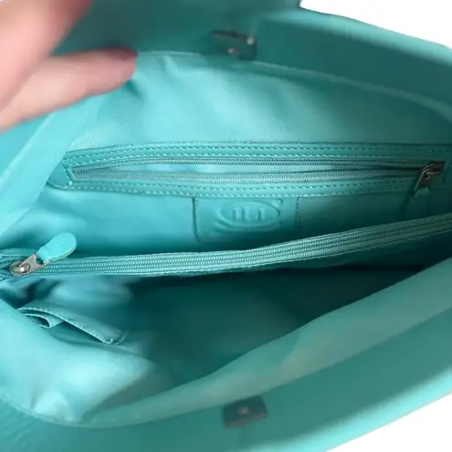 Y2K VTG. ILI NY TIFFABY BLUE LEATHER LONG SHOULDER BAG PURSE EUC.