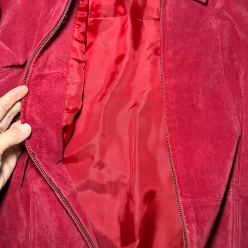 Coldwater Creek Red Suede Leather Zipper Jacket Lined Casual Biker Petite Small