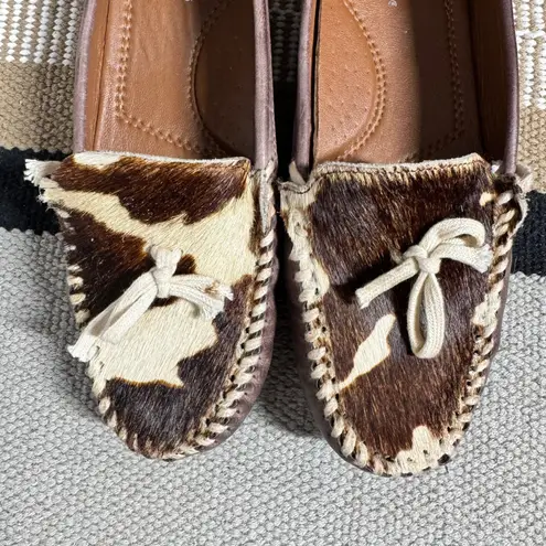 Roper Moccasins Women 9 Brown Lilly Cow Print Western Cowgirl Leather Shoes Prep
