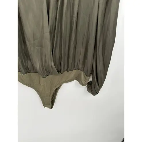 Reset Olive Green Satin Long Sleeve Wren Bodysuit Flowy Loose Women L NWT Size L