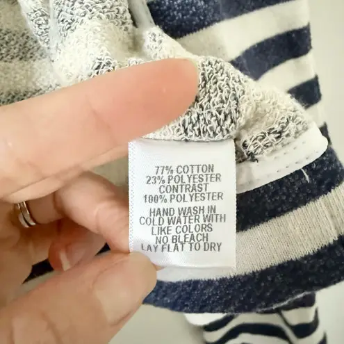 Harlowe & Graham Open Cropped Cardigan Sweatshirt Material Navy & White Stripe L Blue Size L