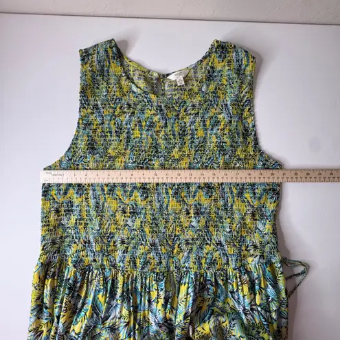 Terra & Sky Tropical Leaf Print Smocked Maxi Dress Size 3X Flowy Tiered Resort