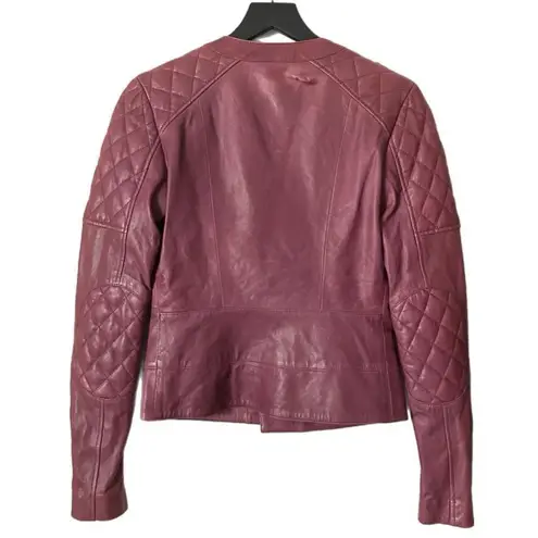 ANINE BING Lamb Leather Cherry Red Quilted Moto Bomber Jacket Size XS edgy biker