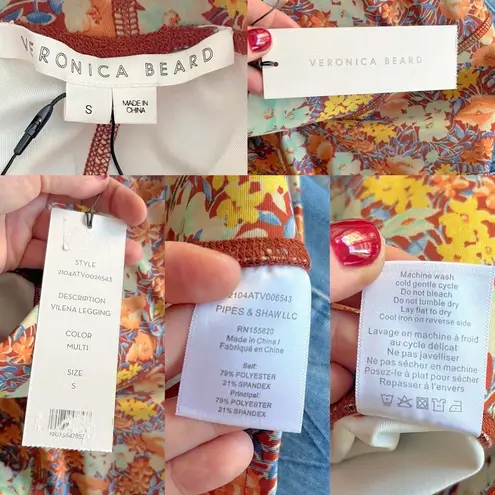 Veronica Beard Vilena Leggings Floral Orange Multi High Rise Workout Small NWT