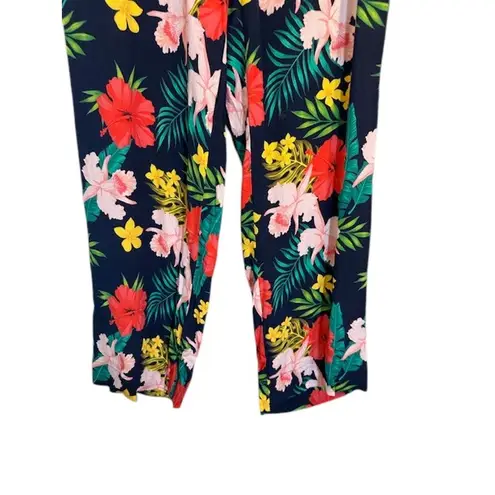 Soft Surroundings Navy Blue Multi Color Floral Tropical Pants Women Sz PS