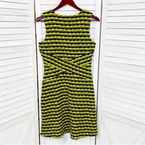 Spense Striped Skater Dress Textured Knit Fit And Flare Green Black 6 Black