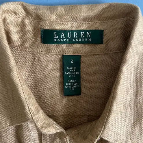 Ralph Lauren Lauren  Safari Linen Khaki Collared Button Front Belted Shirt Dress