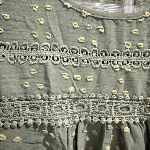 My Color Blue Boho Green Ruffles Blouse Dots Twee Casual Fall Medium