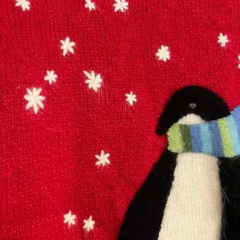 Ugly Christmas Sweater Vintage David Brooks Red Holiday Snowflake Penguin