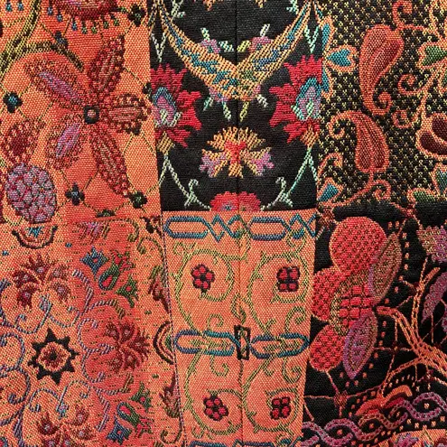 Ellen‎ Fig Womens Medium Multi Color Floral Full Zip Lined Beaded Blazer Jacket Orange