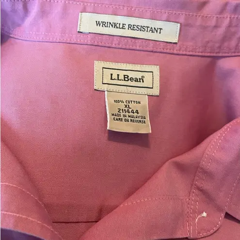 L.L.Bean  Women Cotton Top XL Pink Wrinkle Free Button Up Minimalistic Workwear