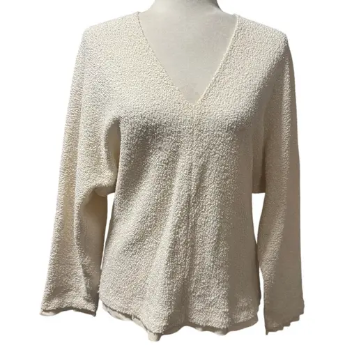 The Row Ivory Bouclé V-Neck Silk-Lined Top | Size Small Quiet Luxury Minimalist