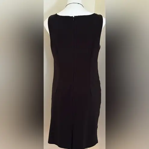 Premise Cream Satin & Black Geometric Lace Pattern Dress Sz 12. Zipper In Back.