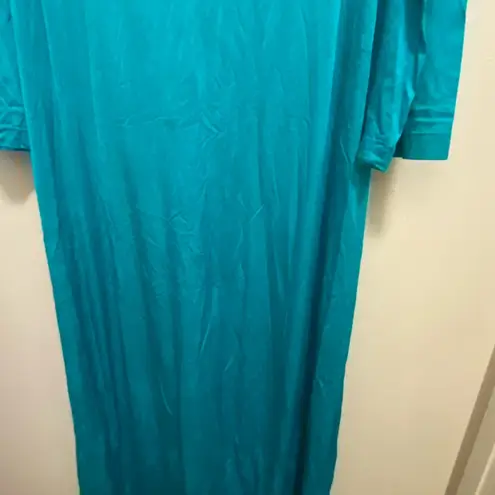 Vintage Shadowline Womens Teal Blue Long Nightgown L Large 40” Quilted Neckline