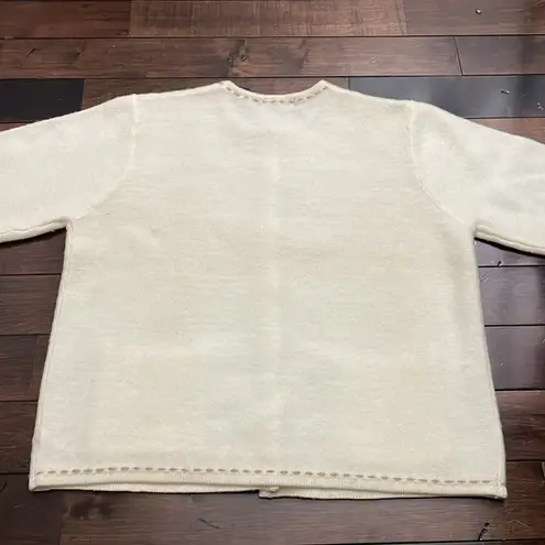 Karen Scott 100% wool cardigan sweater Cream Gold tone buttons Size M Classy - Image 10