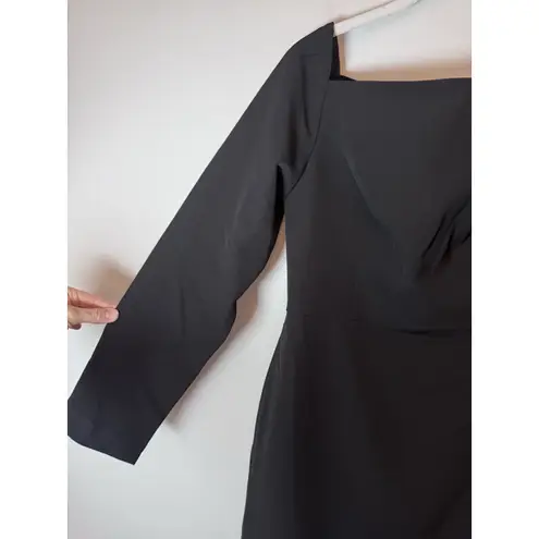 Kay Unger Black Midi Dress Split Sleeve Slit On Leg Sz 4 NEW