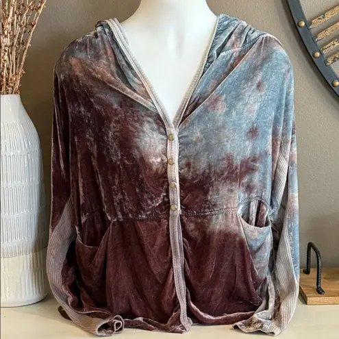 Johnny Was Ashton Hooded Ombre Pearl-Snap Silk Blend Velvet Jacket Size XS