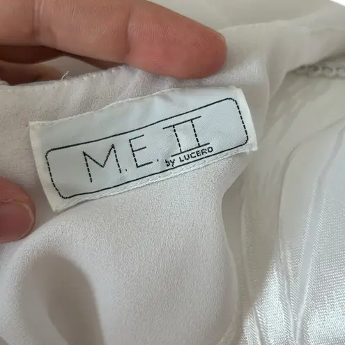 Vintage 80s White Blue Sheer Belted Dress Womens Sz Small Lace Collar Coquette Size M