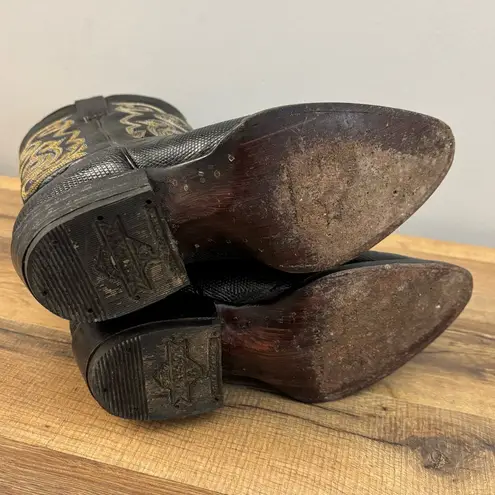 African Brand Leather Ornate Design Cowboy Boots Black Vintage 90s Women’s Size 6