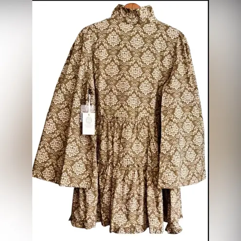 Hyacinth House Russell Mini Dress M NWT Cotton Moss Floral Ruffle Cottagecore Green Size M