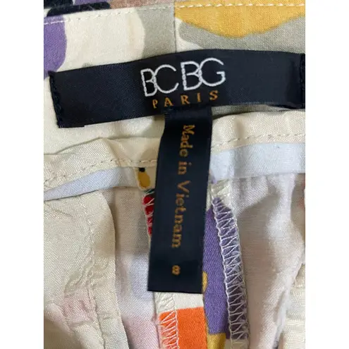 BCBG Paris Floral Print Cropped Pants Size 8 Women Beige Orange Purple Black